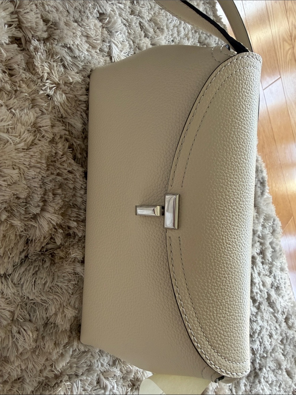 Toteme Cream Pebbled Leather Crossbody with Silver Hardware